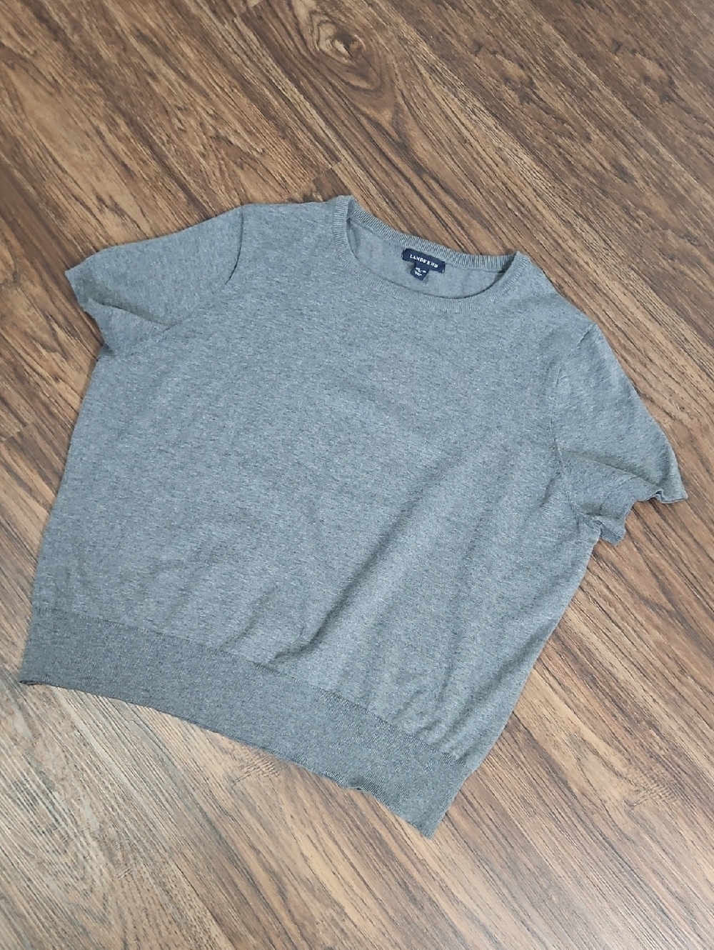Lands’ End Gray Cotton Blend Short Sleeve Sweater XL Petite 18